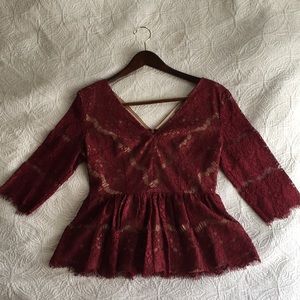 Red Lace V-Neck Blouse